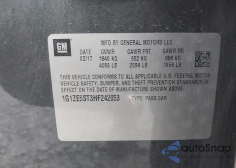 2017 Chevrolet Malibu 1Lt из США, поврежденный, VIN 1G1ZE5ST3HF242053